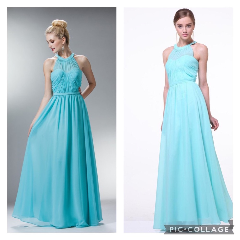 Cinderella Divine Blue Mint Halter Chiffon Dress